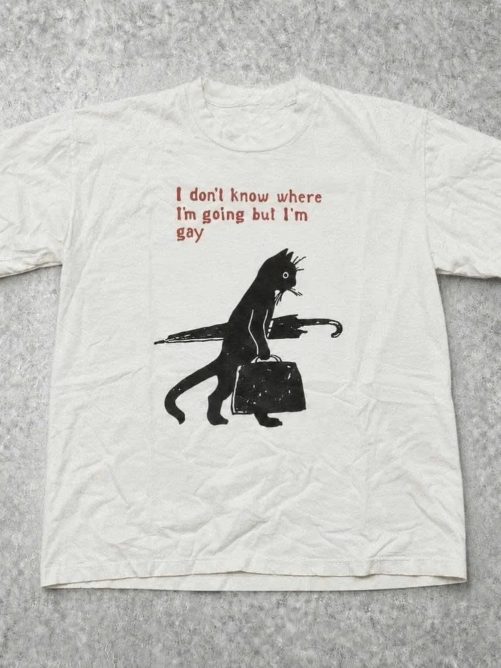 Cat Graphic T-Shirt - White with Black Print